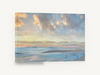 Gulls at Soft Dusk, seagulls on pastel beach photograph, coastal canvas wall art print ready to hang