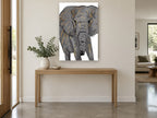 Gilded Grey Elephant animal canvas print on the wall of a entry hall