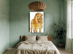 Golden Standing Lion animal canvas print on the wall of a bedroom