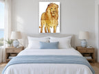 Golden Standing Lion animal canvas print on the wall of a bedroom