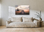 Dawn Jetty Calm coastal canvas print on the wall of a living room
