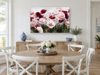 Poppy Meadow Blush floral canvas print on the wall of a Hamptons dining room