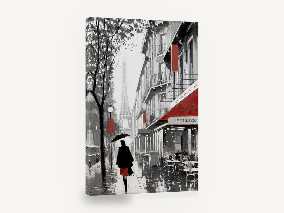 Rainy Paris Café Walk, rainy paris street scene art, city canvas wall art print ready to hang