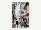 Rainy Paris Café Walk, rainy paris street scene art, city canvas wall art print, front view