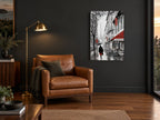 Rainy Paris Café Walk city canvas print on the wall of a charcoal living room