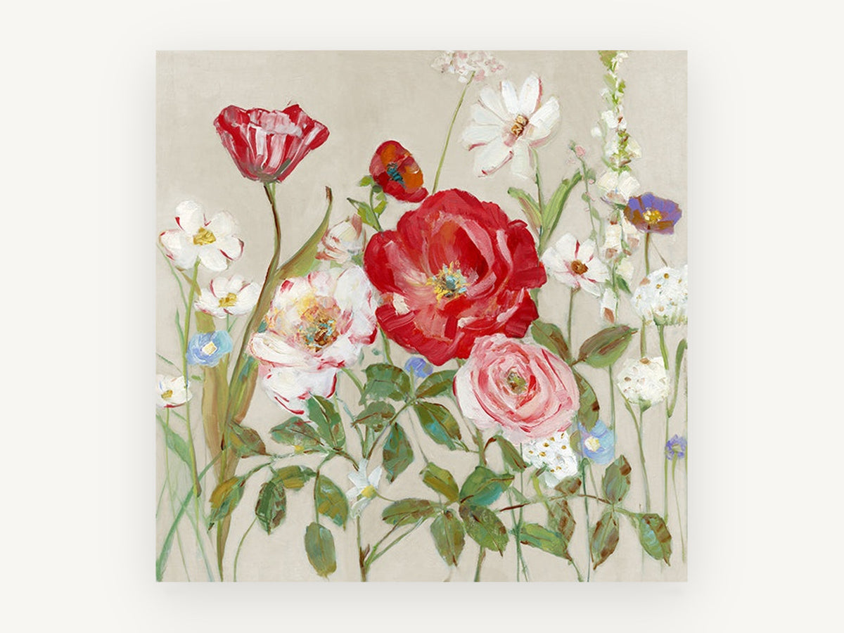 Red Poppy Meadow, floral canvas wall art print, front view