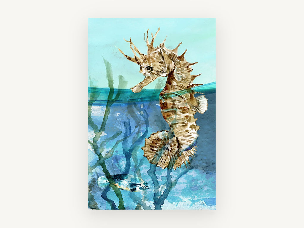 Seahorse at the Waterline, coastal canvas wall art print, front view