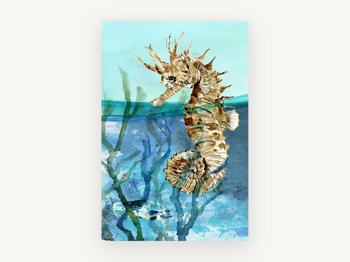 Seahorse at the Waterline, coastal canvas wall art print, front view