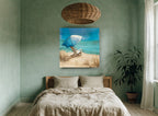 Shaded Teal Shore coastal canvas print on the wall of a bedroom