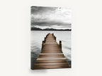 Jetty to Still Water, timber jetty lake mountain photograph, landscape canvas wall art print ready to hang