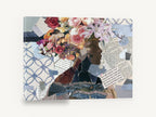 Blooming Profile Collage, floral headdress figure paper collage, floral canvas wall art print ready to hang
