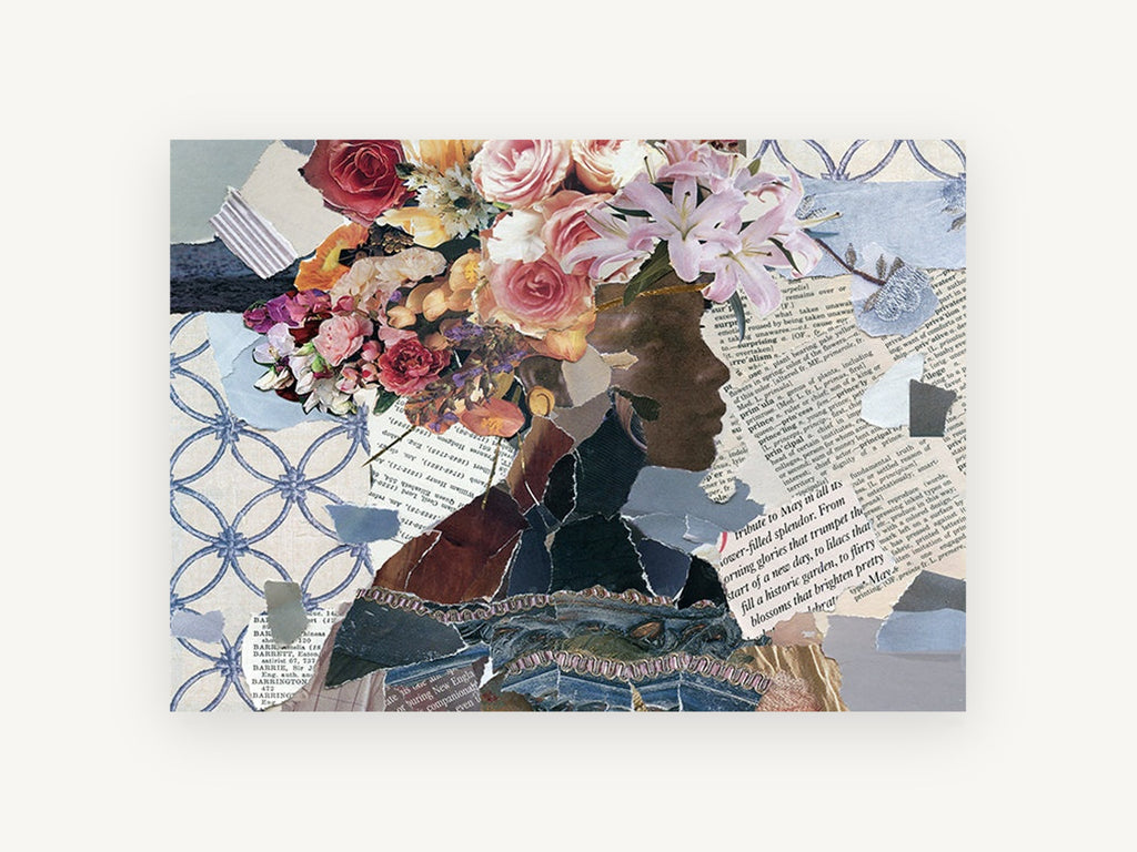 Blooming Profile Collage, floral canvas wall art print, front view