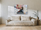 Blooming Profile Collage floral canvas print on the wall of a living room
