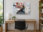 Blooming Profile Collage floral canvas print on the wall of a study