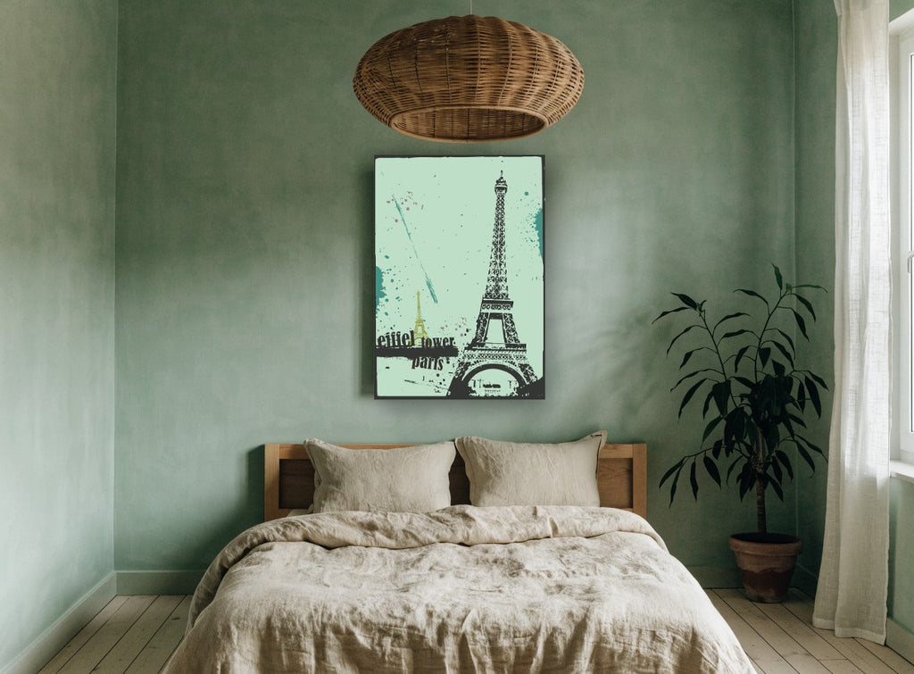 Splatter Tower Paris city canvas print on the wall of a bedroom