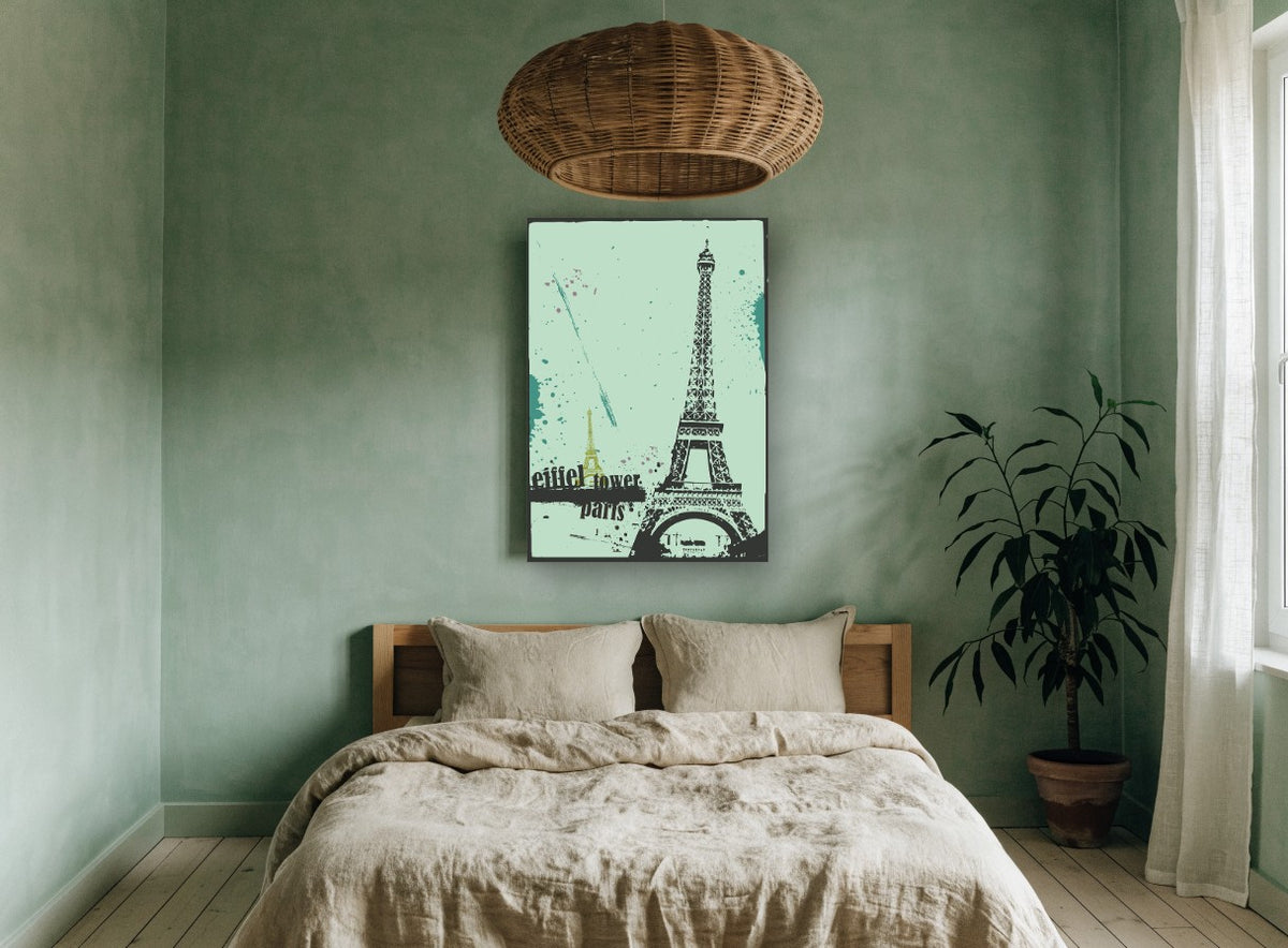 Splatter Tower Paris city canvas print on the wall of a bedroom