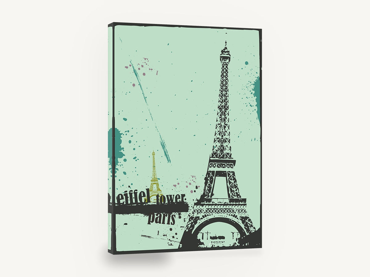 Splatter Tower Paris, eiffel tower paris grunge illustration, city canvas wall art print ready to hang