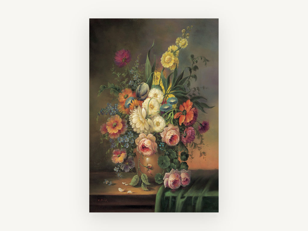 Golden Hour Bouquet, floral canvas wall art print, front view