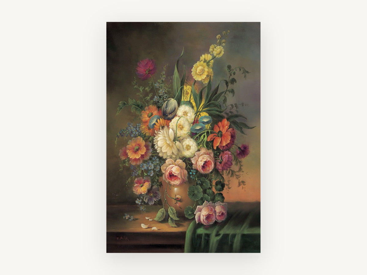 Golden Hour Bouquet, floral canvas wall art print, front view