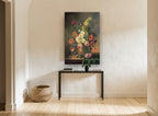 Golden Hour Bouquet floral canvas print on the wall of a hallway