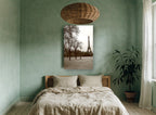 Winter Trees Beneath the Tower city canvas print on the wall of a bedroom
