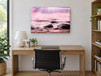Pink Tide Boulders coastal canvas print on the wall of a study