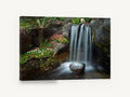 Silken Garden Falls, garden waterfall long exposure photograph, landscape canvas wall art print ready to hang