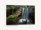 Silken Garden Falls, garden waterfall long exposure photograph, landscape canvas wall art print ready to hang