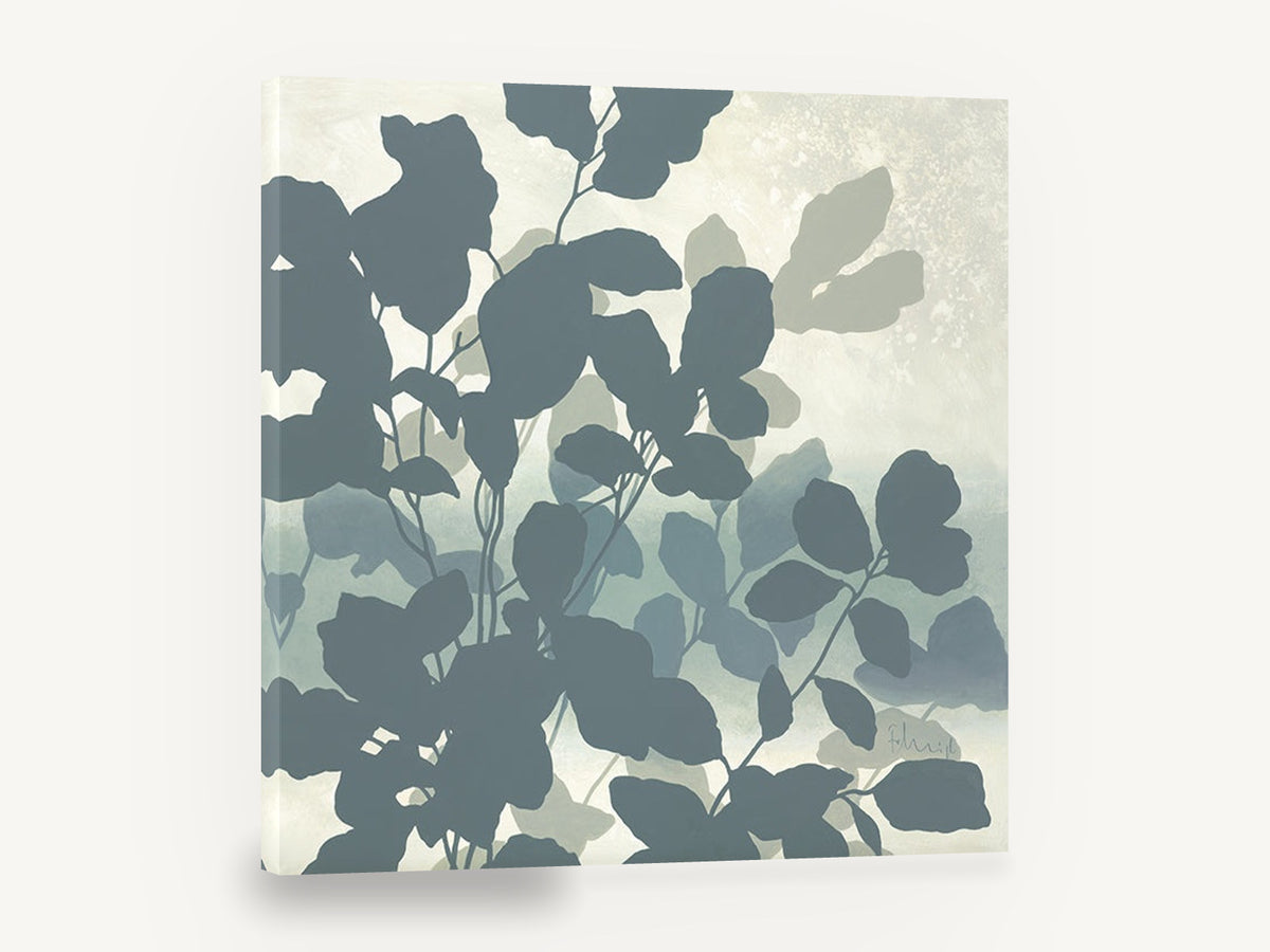 Slate Leaf Silhouettes, blue grey leaf silhouette botanical art, floral canvas wall art print ready to hang
