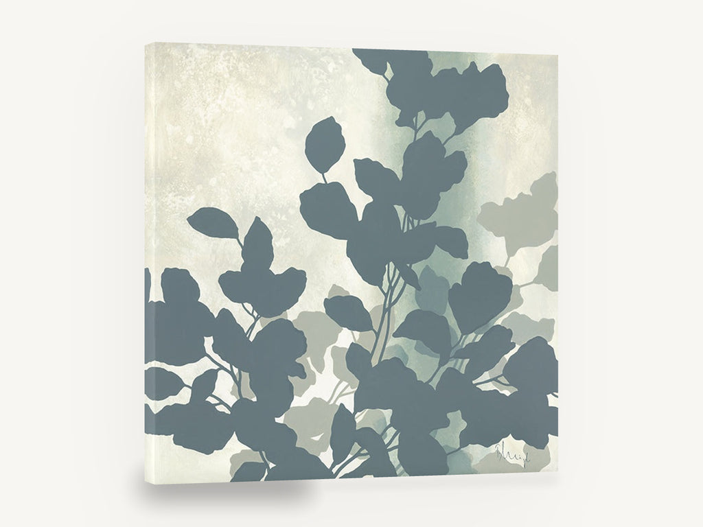 Slate Leaf Silhouettes, slate blue leaf silhouette botanical art, floral canvas wall art print ready to hang