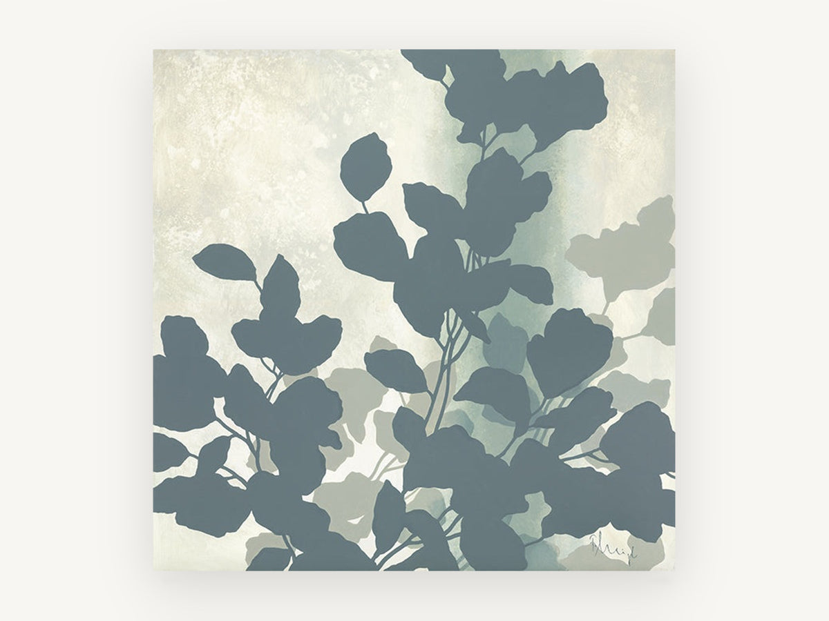 Slate Leaf Silhouettes, floral canvas wall art print, front view