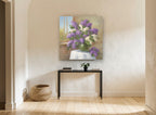 Lilacs by the Window floral canvas print on the wall of a hallway