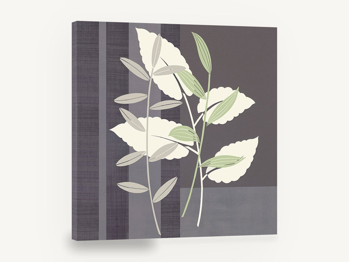 Sage and Cream Leaves, cream and green leaf stems illustration, floral canvas wall art print ready to hang