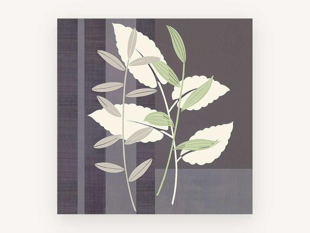 Sage and Cream Leaves, floral canvas wall art print, front view