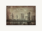 Manhattan Bridge Sepia Haze, manhattan bridge vintage sepia photograph, city canvas wall art print, front view