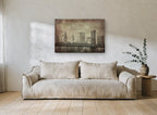 Manhattan Bridge Sepia Haze city canvas print on the wall of a living room