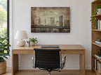Manhattan Bridge Sepia Haze city canvas print on the wall of a study