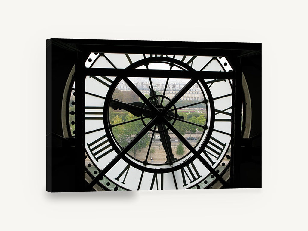 Clock Face Over Paris, paris clock face view photograph, city canvas wall art print ready to hang