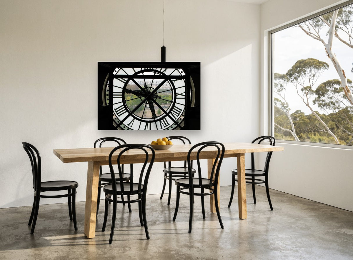 Clock Face Over Paris city canvas print on the wall of a dining room