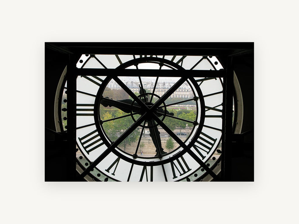 Clock Face Over Paris, paris clock face view photograph, city canvas wall art print, front view