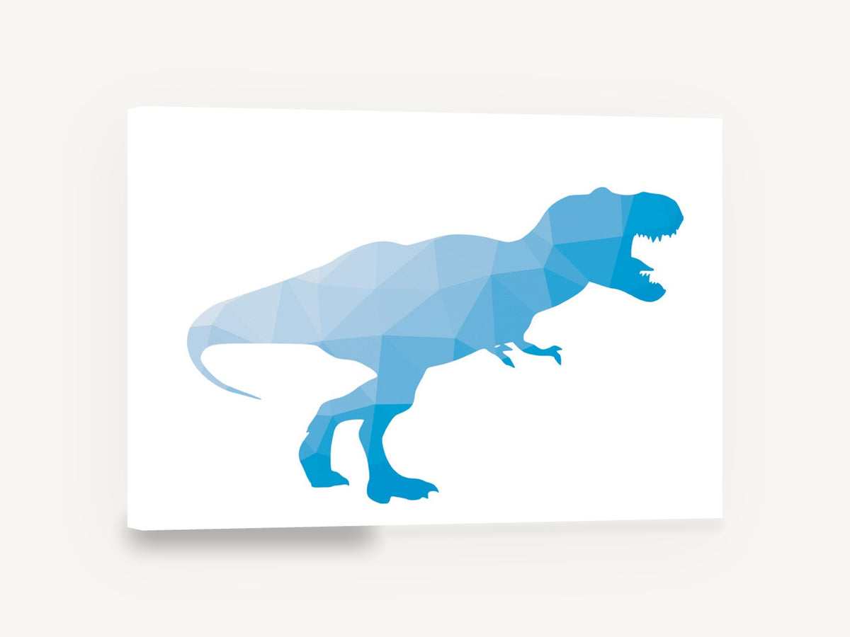 Blue Facet Tyrannosaur, blue geometric dinosaur illustration, animal canvas wall art print ready to hang
