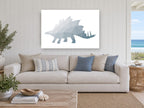 Faceted Stegosaurus Silhouette animal canvas print on the wall of a beach house living room