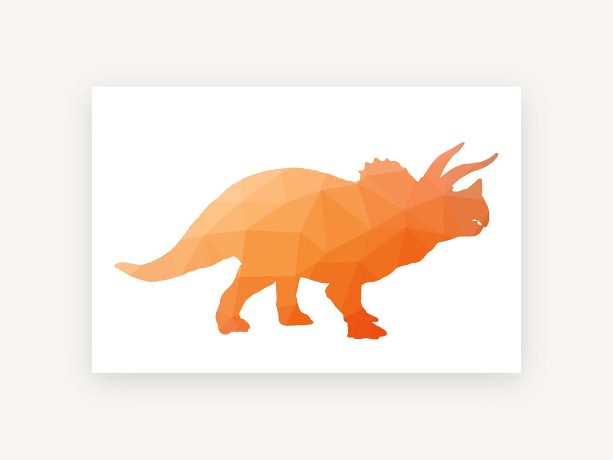 Orange Geo Triceratops, orange geometric triceratops illustration, animal canvas wall art print, front view