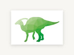 Green Faceted Parasaurolophus, green geometric dinosaur illustration, animal canvas wall art print, front view
