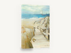 Dune Boardwalk Escape, beach boardwalk sandals seascape painting, coastal canvas wall art print ready to hang