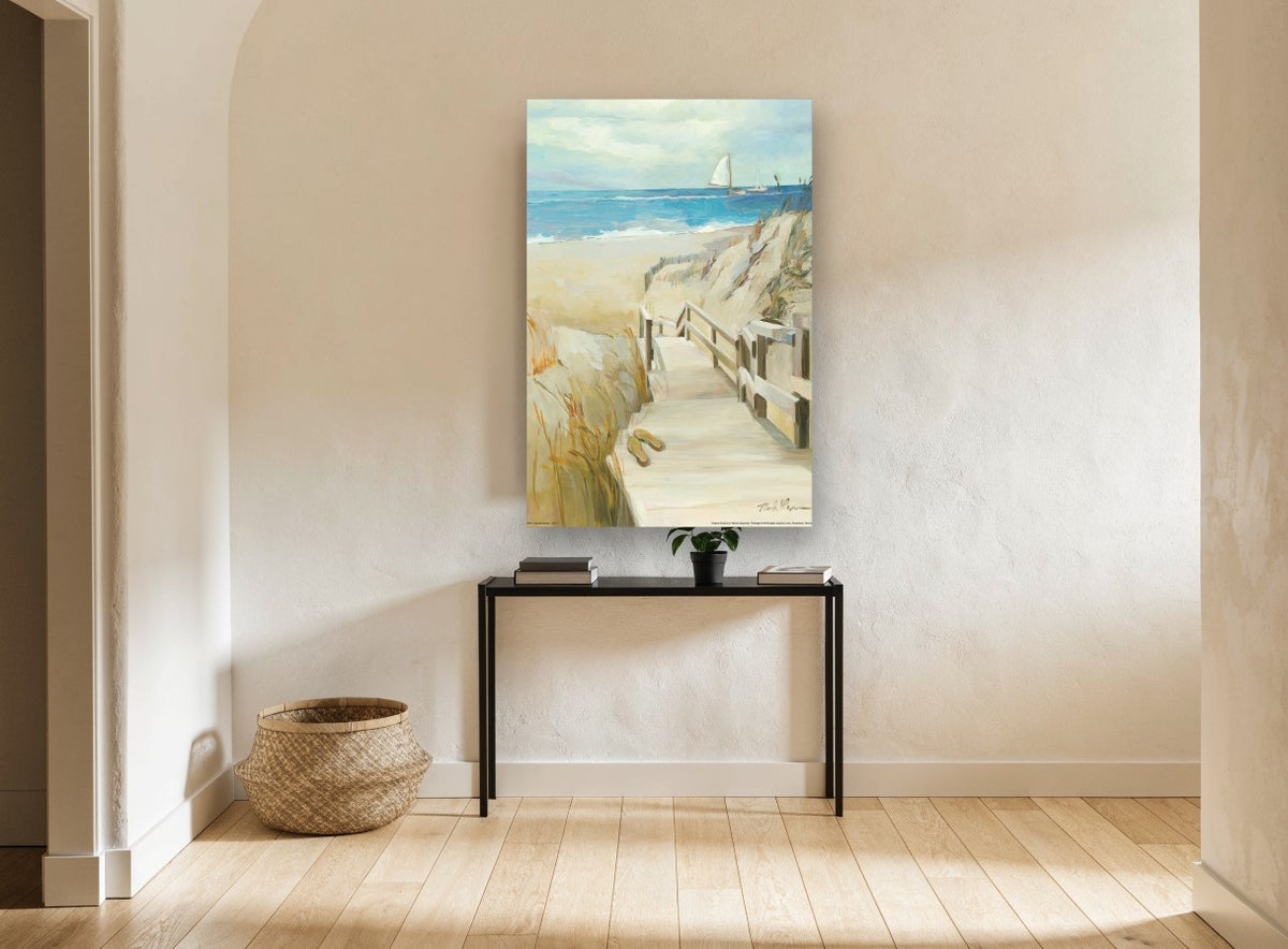 Dune Boardwalk Escape coastal canvas print on the wall of a hallway
