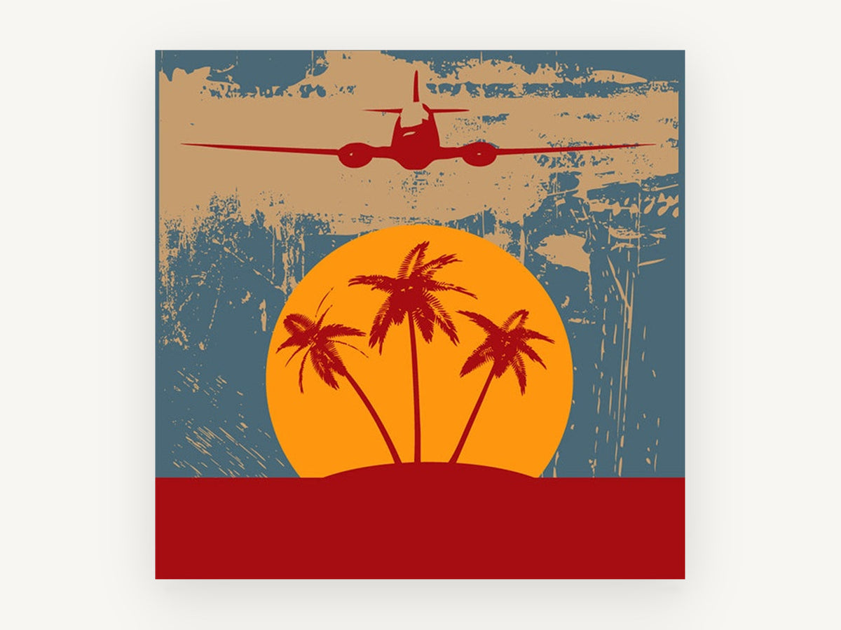 Island Flight at Sunset, vintage canvas wall art print, front view