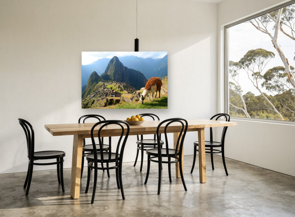 Llama Above the Citadel landscape canvas print on the wall of a dining room