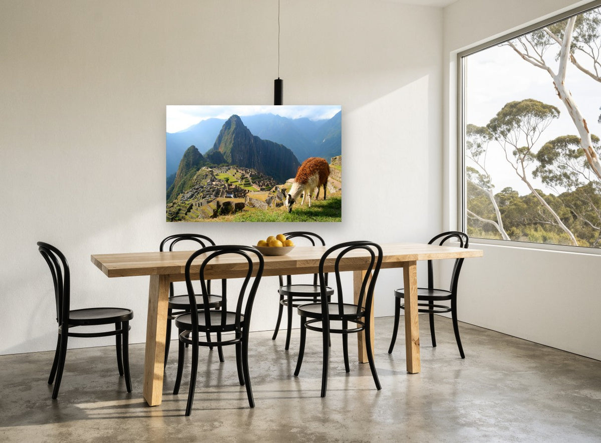 Llama Above the Citadel landscape canvas print on the wall of a dining room