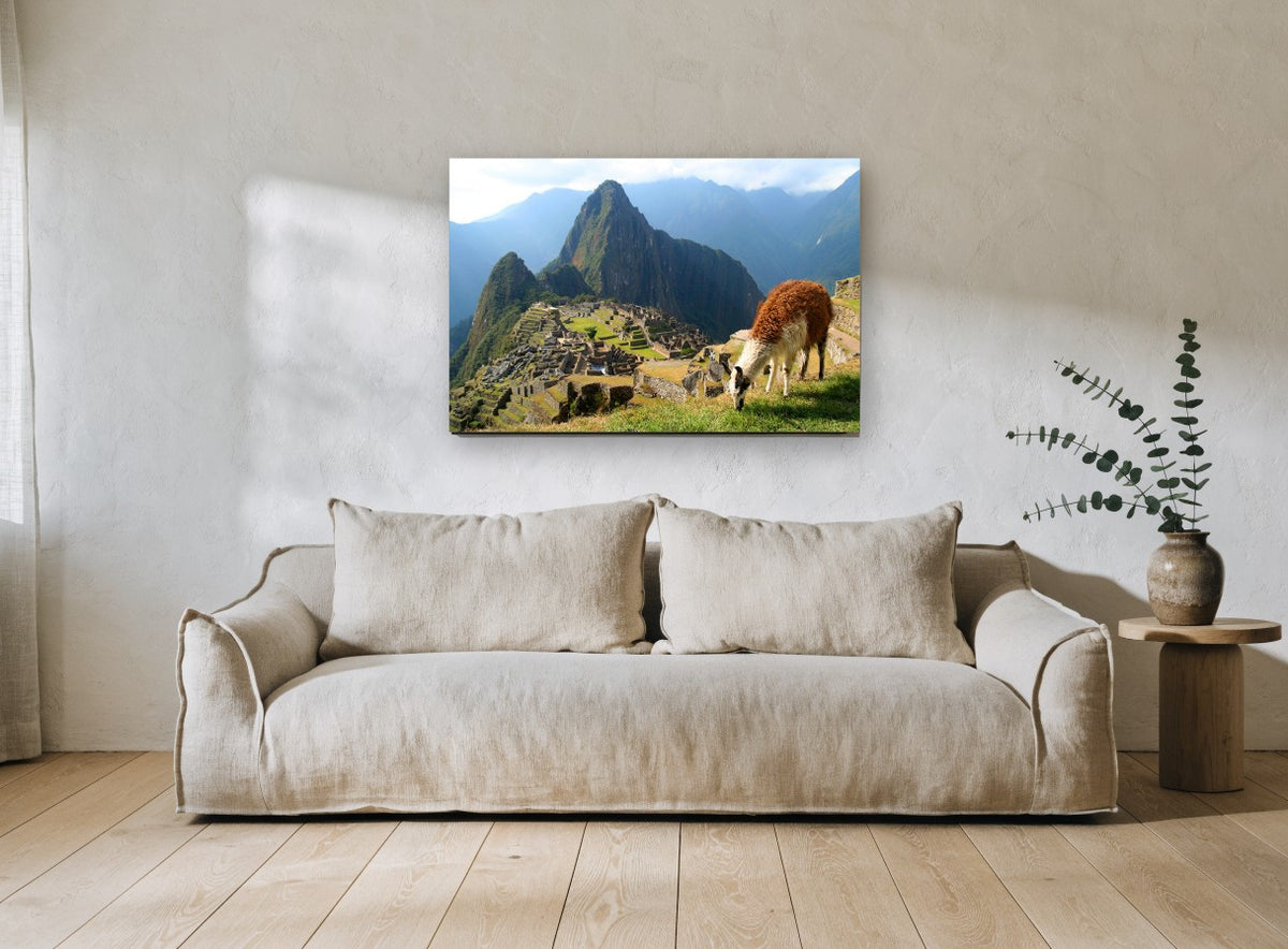 Llama Above the Citadel landscape canvas print on the wall of a living room